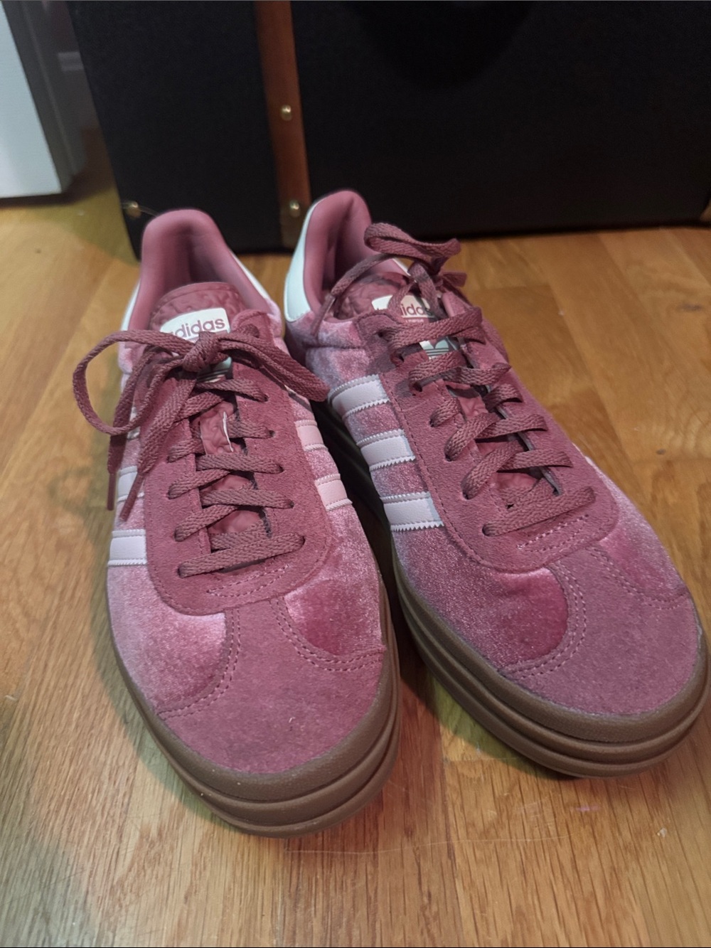adidas Women’s Suede Sneakers in Rose Pink with White Stripes